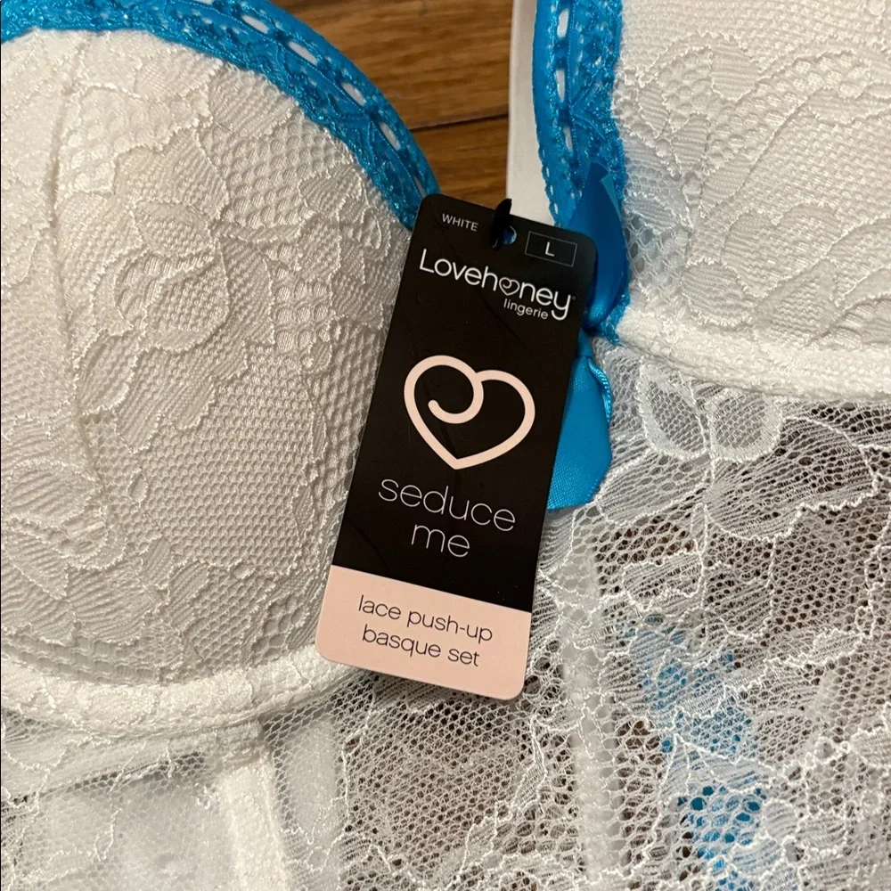 Lovehoney Lace Push-up Basque Top Lingerie White Blue Brand New NWT - Picture 3 of 6